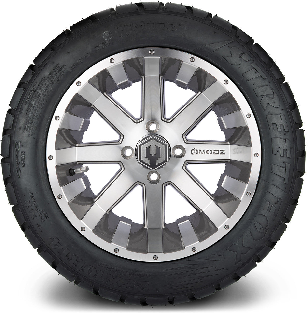 MODZ® 14" Assault Machined Gunmetal Wheels & Street Tires Combo