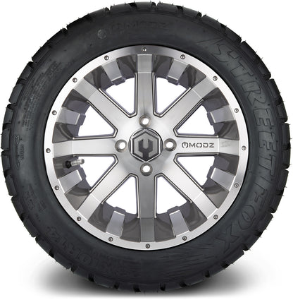MODZ® 14" Assault Machined Gunmetal Wheels & Street Tires Combo