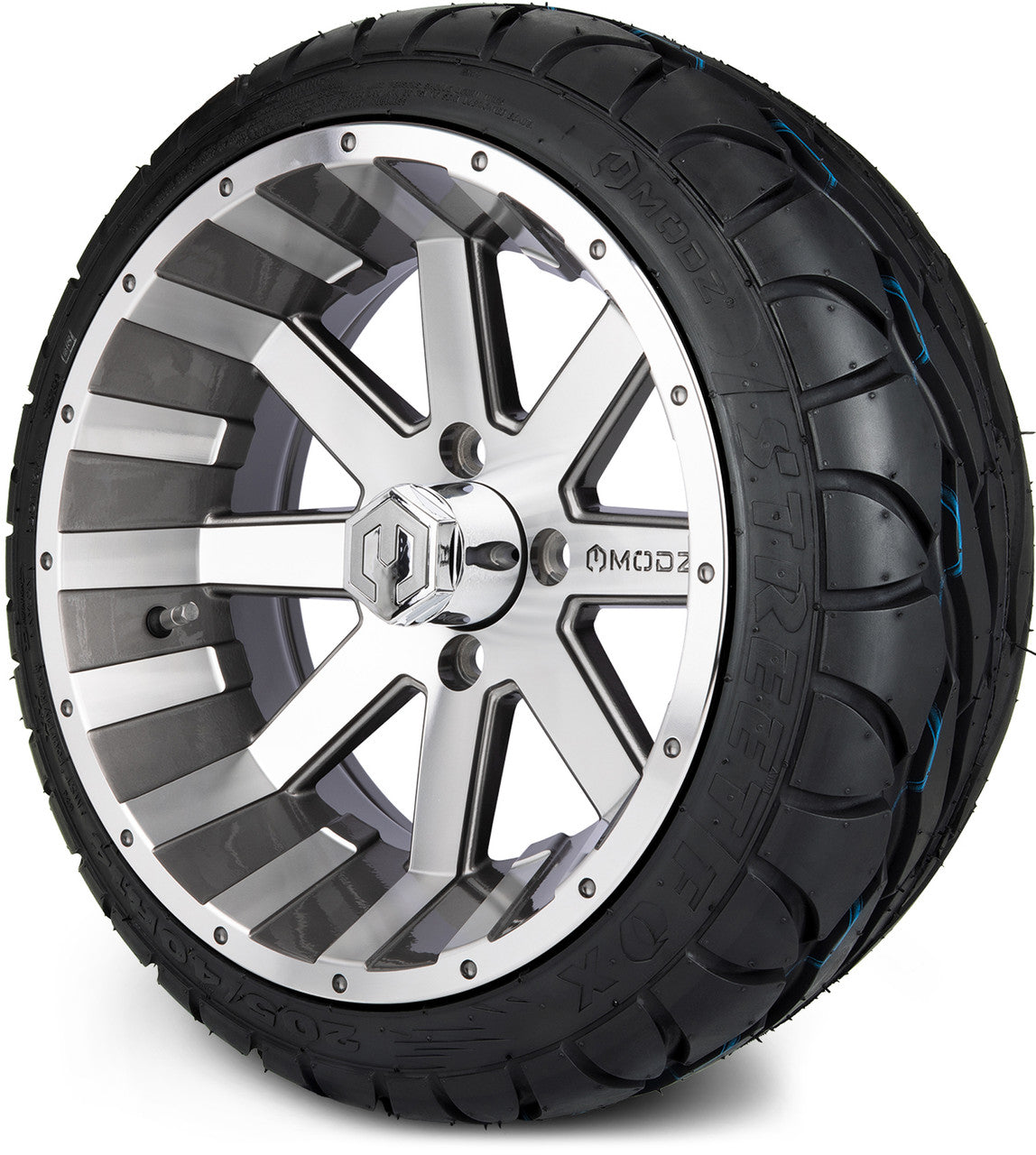 MODZ® 14" Assault Machined Gunmetal Wheels & Street Tires Combo