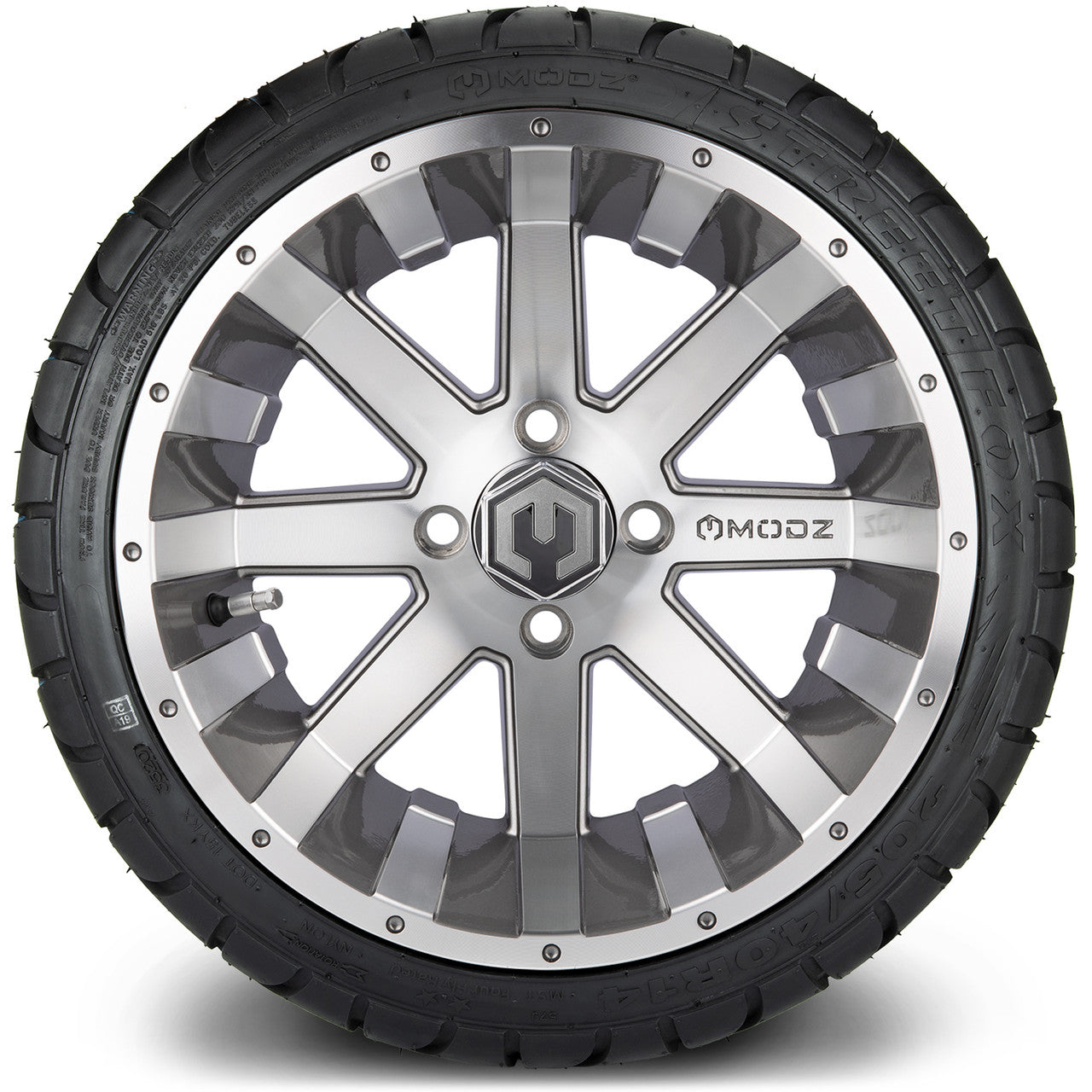 MODZ® 14" Assault Machined Gunmetal Wheels & Street Tires Combo