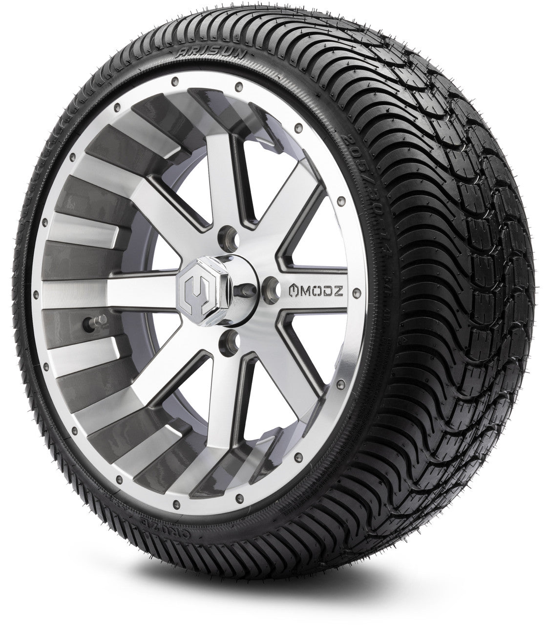 MODZ® 14" Assault Machined Gunmetal Wheels & Street Tires Combo