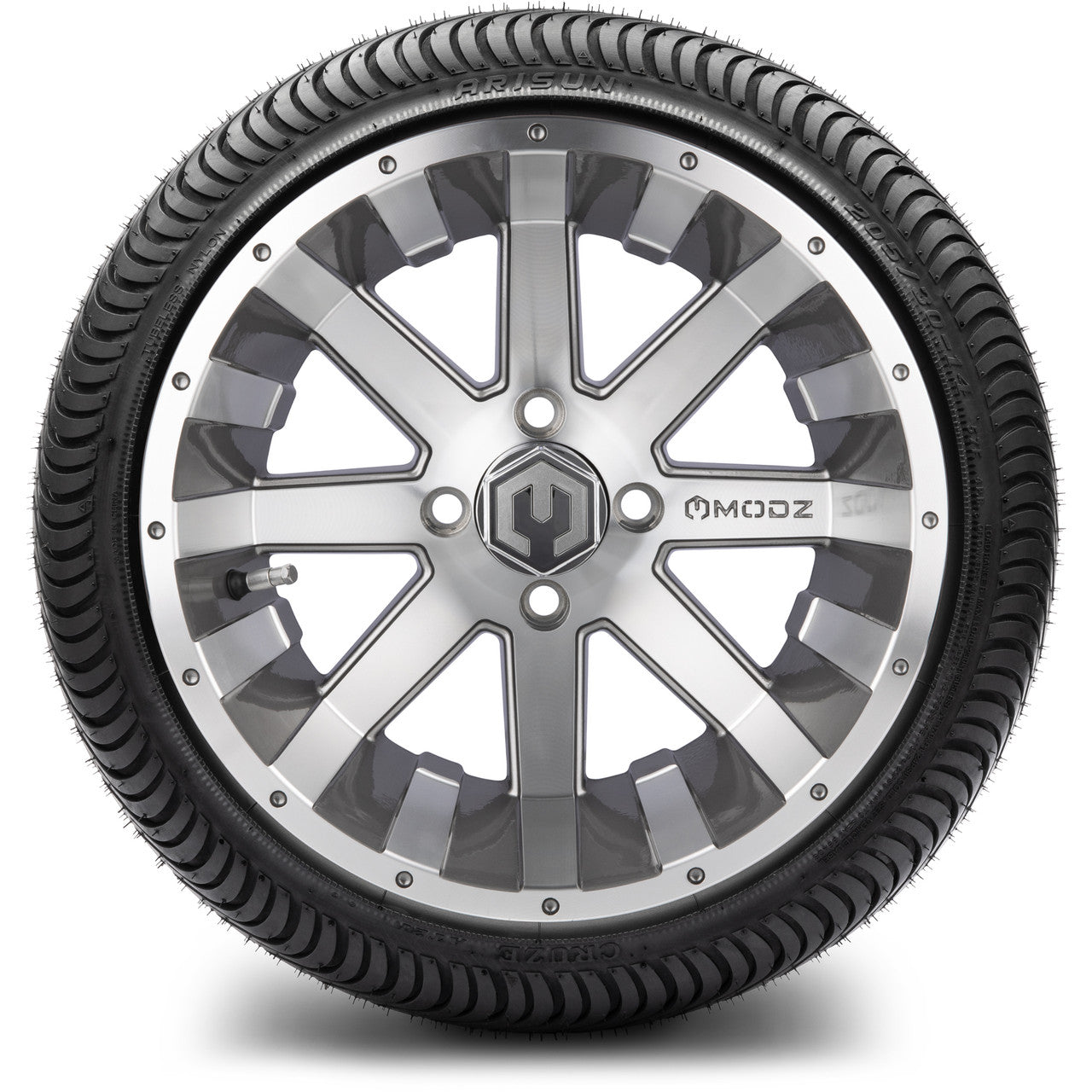 MODZ® 14" Assault Machined Gunmetal Wheels & Street Tires Combo