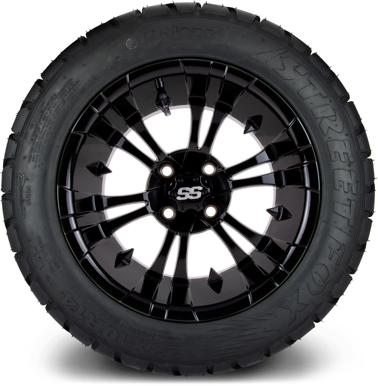 MODZ® 14" Vampire Glossy Black Wheels & Street Tires Combo