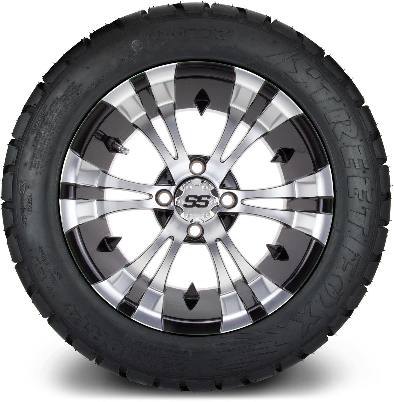 MODZ® 14" Vampire Machined Black Wheels & Street Tires Combo