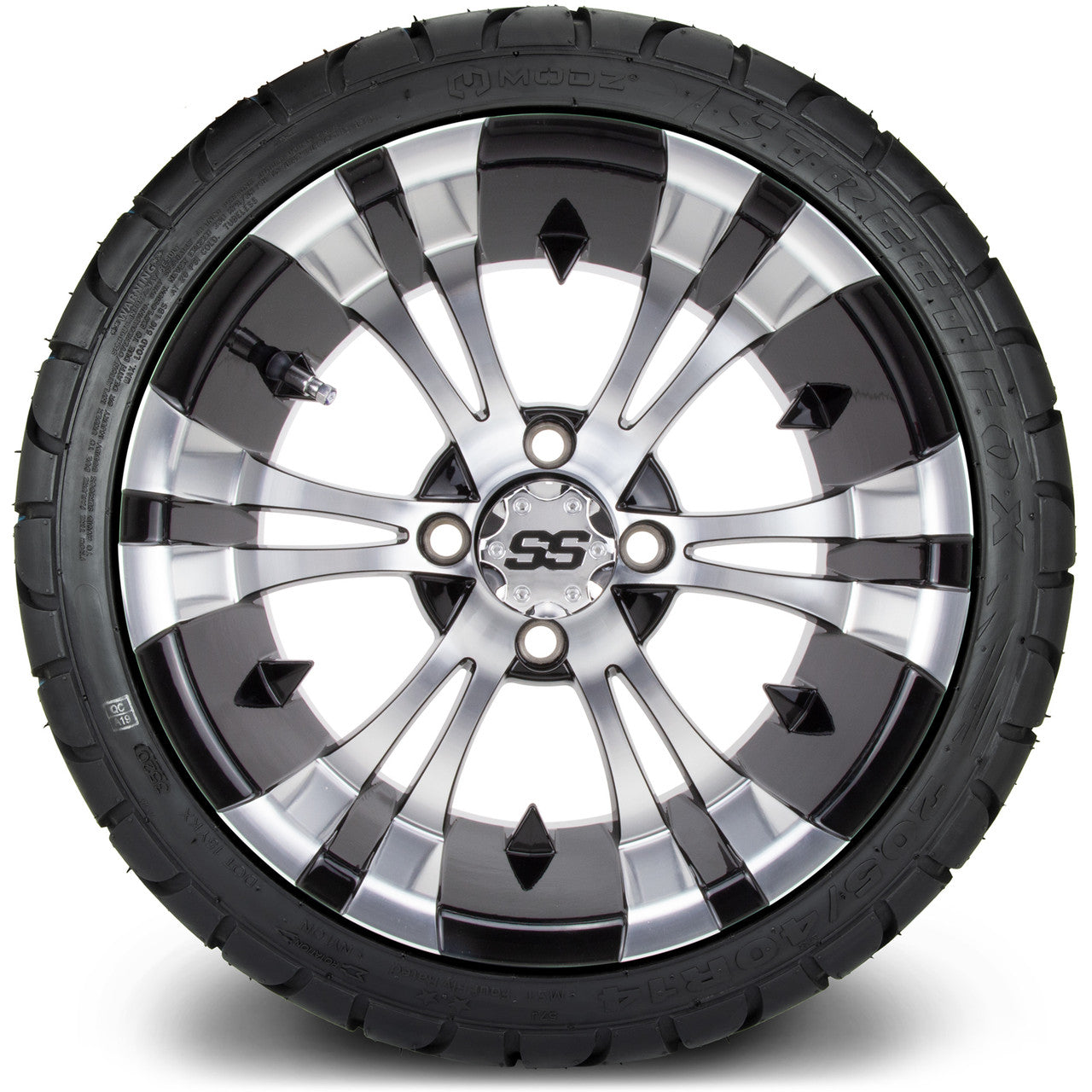 MODZ® 14" Vampire Machined Black Wheels & Street Tires Combo
