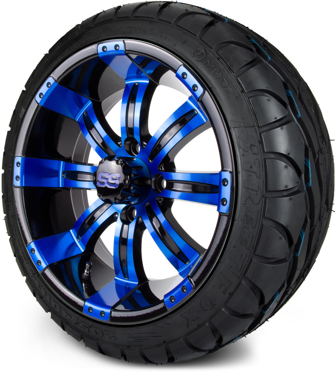 MODZ® 14" Tempest Blue and Black Wheels & Street Tires Combo