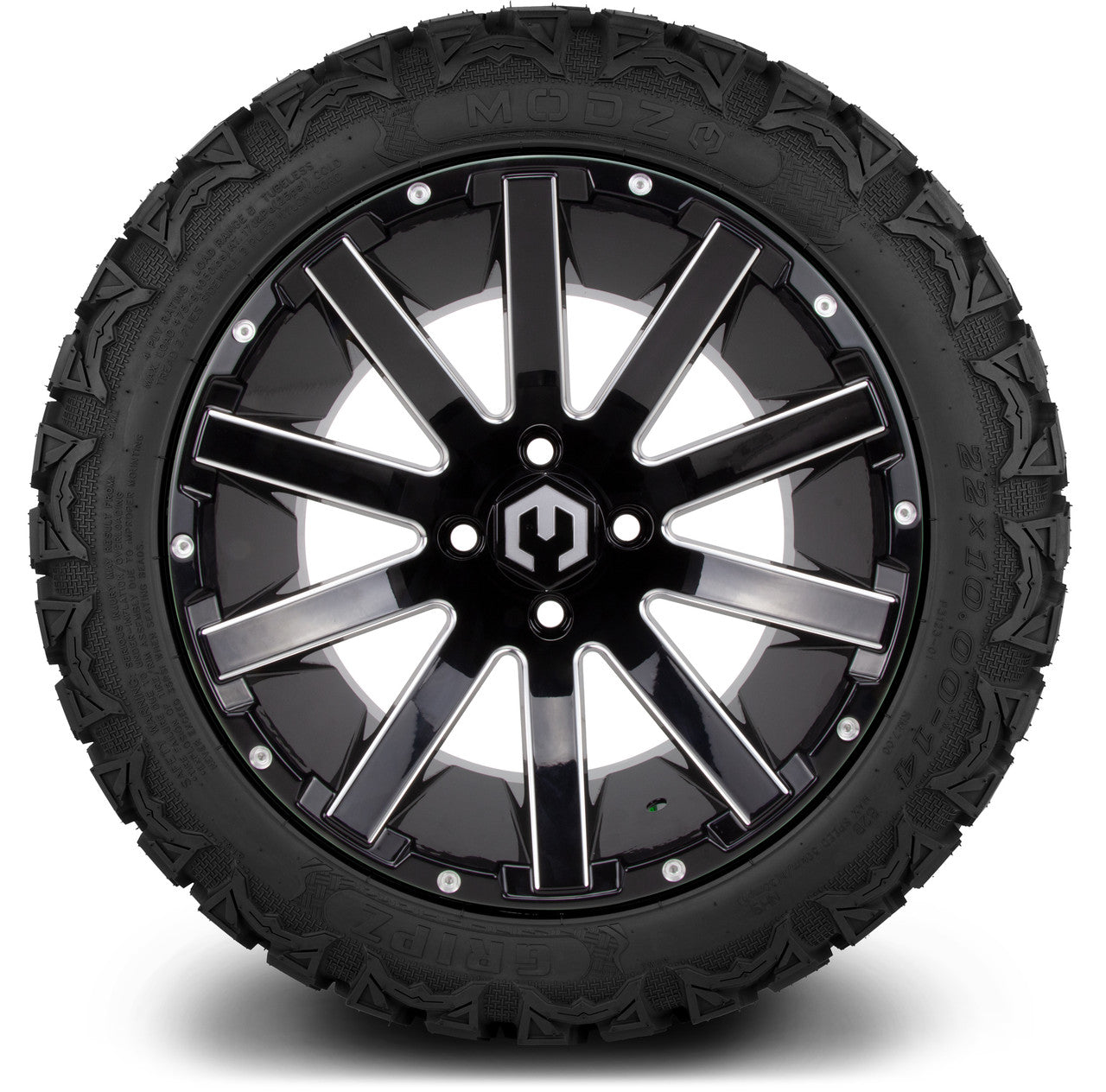 MODZ® 14" Mauler Glossy Black with Ball Mill Wheels & Off-Road Tires Combo
