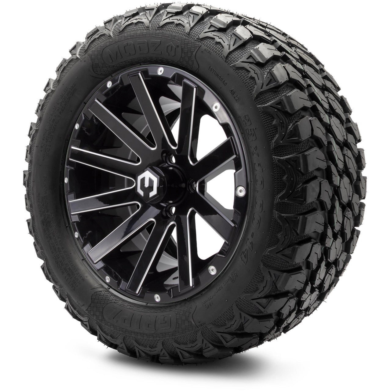 MODZ® 14" Mauler Glossy Black with Ball Mill Wheels & Off-Road Tires Combo