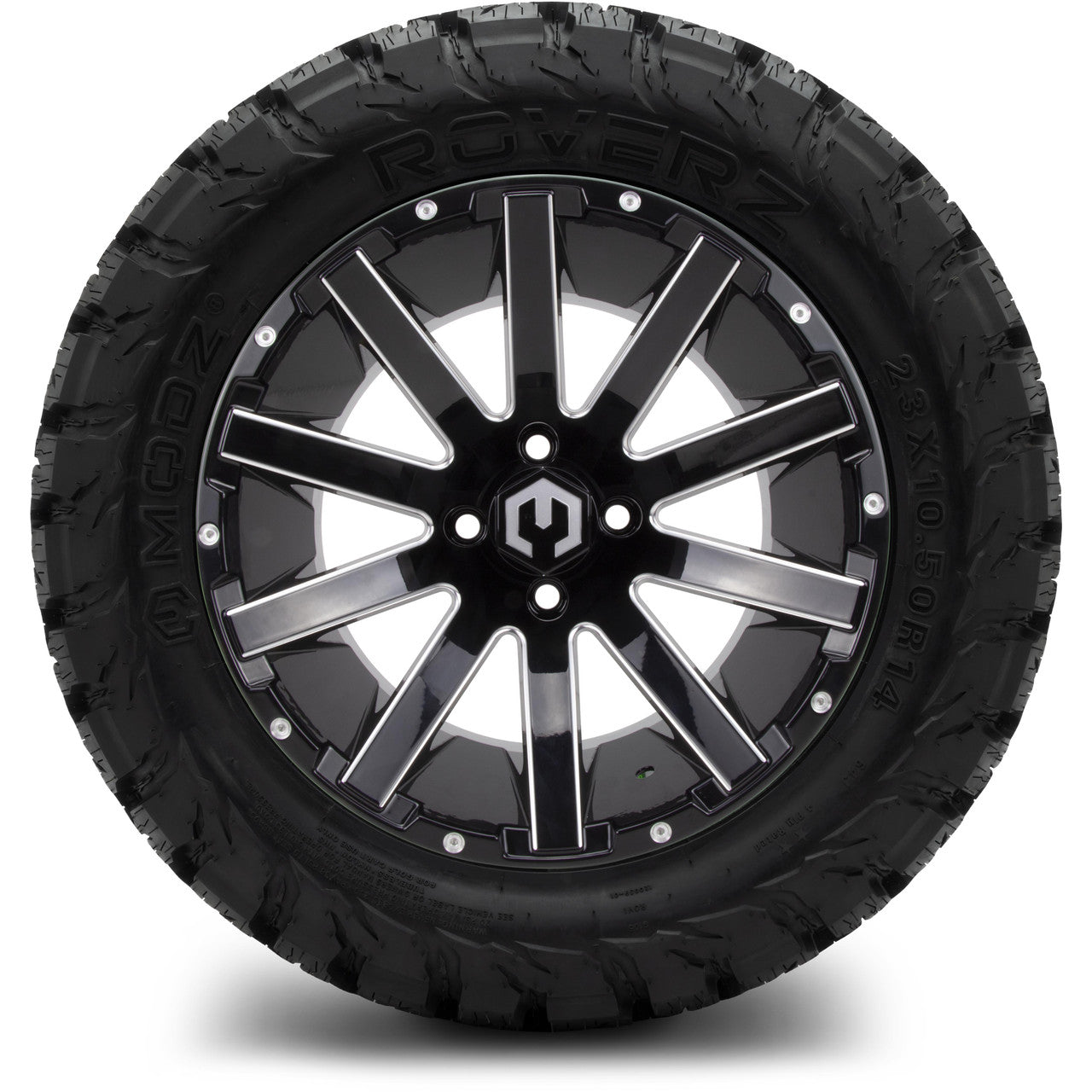 MODZ® 14" Mauler Glossy Black with Ball Mill Wheels & Off-Road Tires Combo