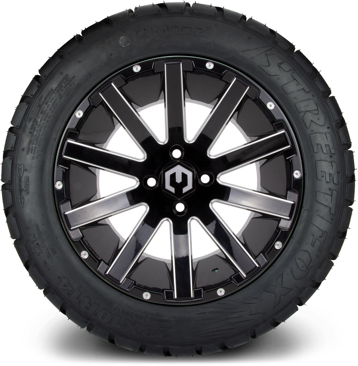MODZ® 14" Mauler Glossy Black with Ball Mill Wheels & Street Tires Combo