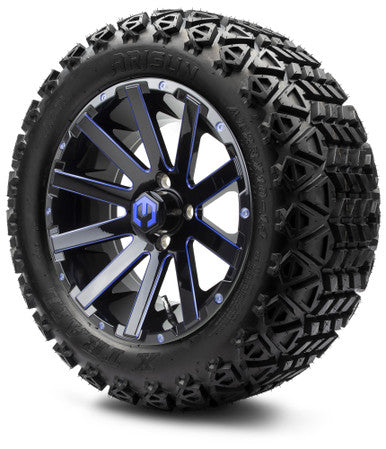 MODZ® 14" Mauler Glossy Black and Blue with Ball Mill Wheels & Off-Road Tires Combo