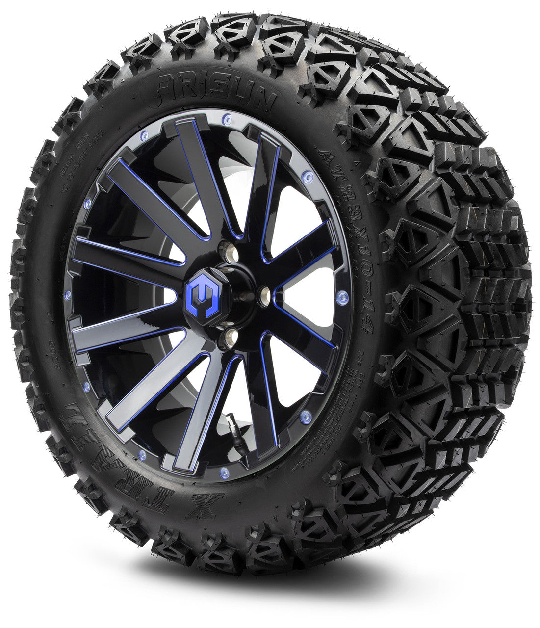 MODZ® 14" Mauler Glossy Black and Blue with Ball Mill Wheels & Off-Road Tires Combo