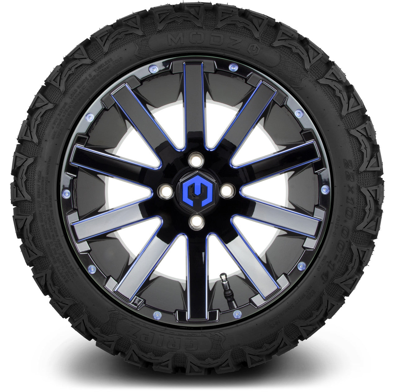 MODZ® 14" Mauler Glossy Black and Blue with Ball Mill Wheels & Off-Road Tires Combo