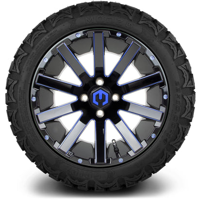 MODZ® 14" Mauler Glossy Black and Blue with Ball Mill Wheels & Off-Road Tires Combo