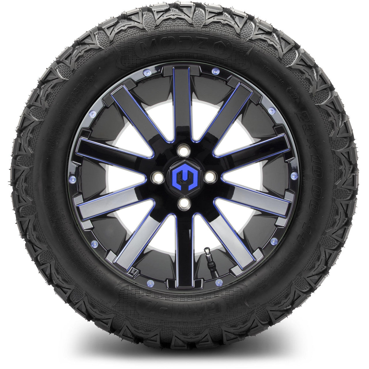MODZ® 14" Mauler Glossy Black and Blue with Ball Mill Wheels & Off-Road Tires Combo