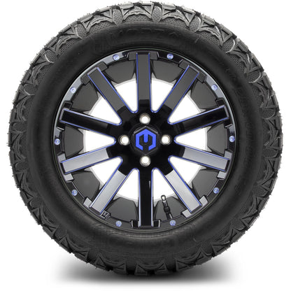 MODZ® 14" Mauler Glossy Black and Blue with Ball Mill Wheels & Off-Road Tires Combo