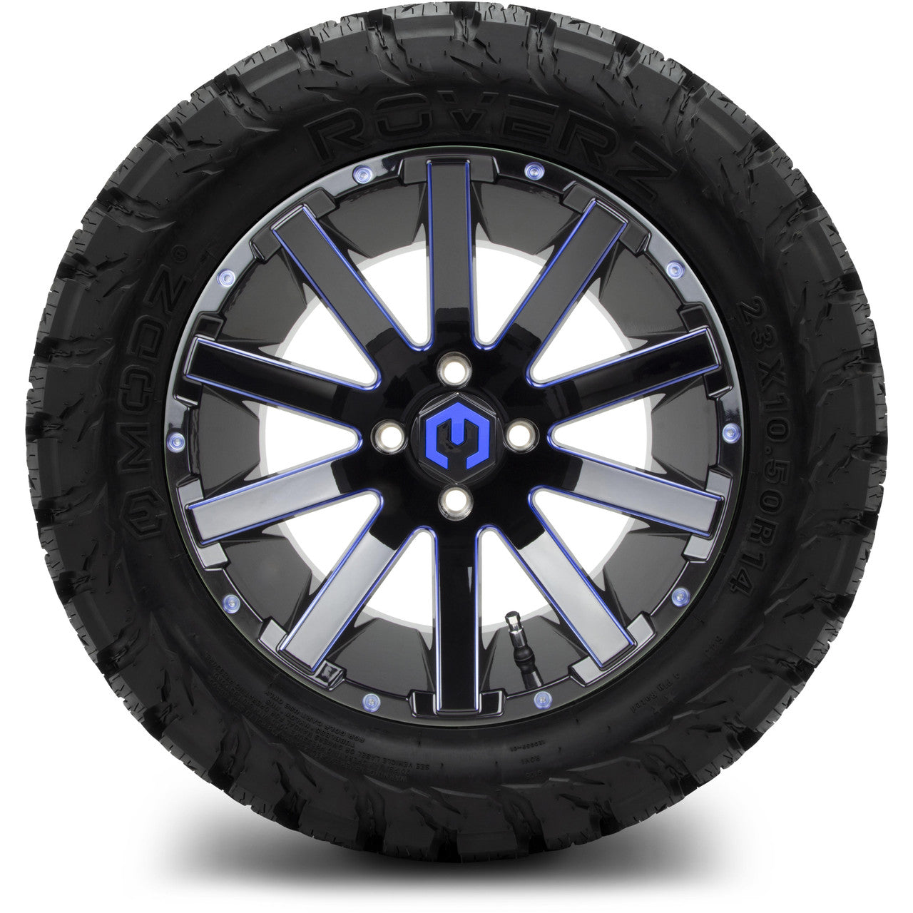 MODZ® 14" Mauler Glossy Black and Blue with Ball Mill Wheels & Off-Road Tires Combo