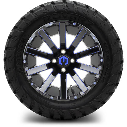 MODZ® 14" Mauler Glossy Black and Blue with Ball Mill Wheels & Off-Road Tires Combo