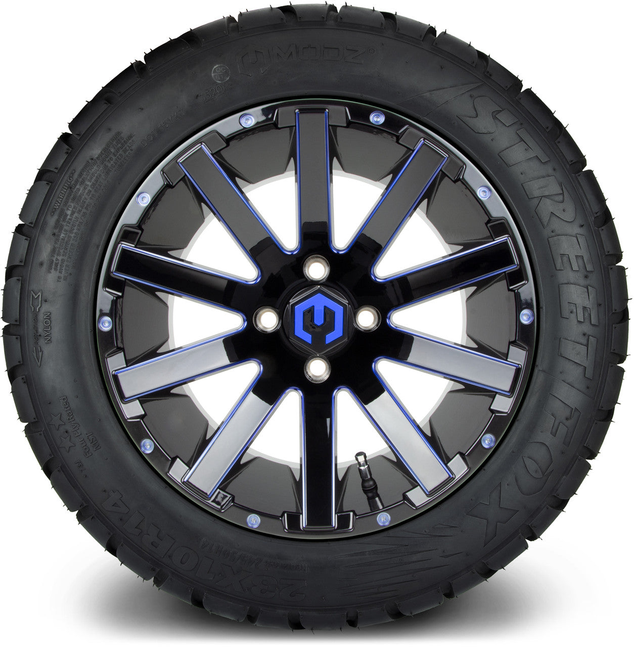 MODZ® 14" Mauler Glossy Black and Blue with Ball Mill Wheels & Street Tires Combo