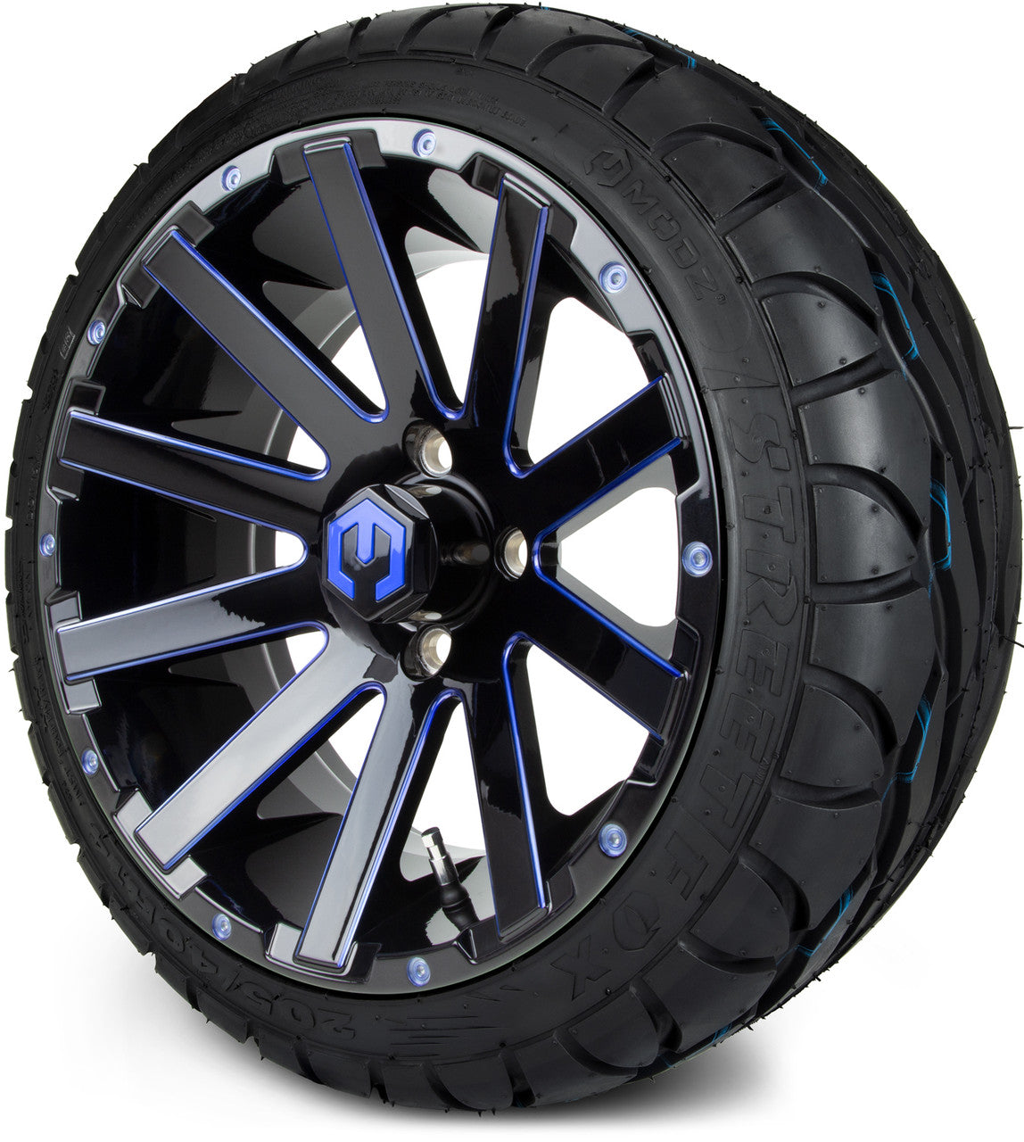 MODZ® 14" Mauler Glossy Black and Blue with Ball Mill Wheels & Street Tires Combo