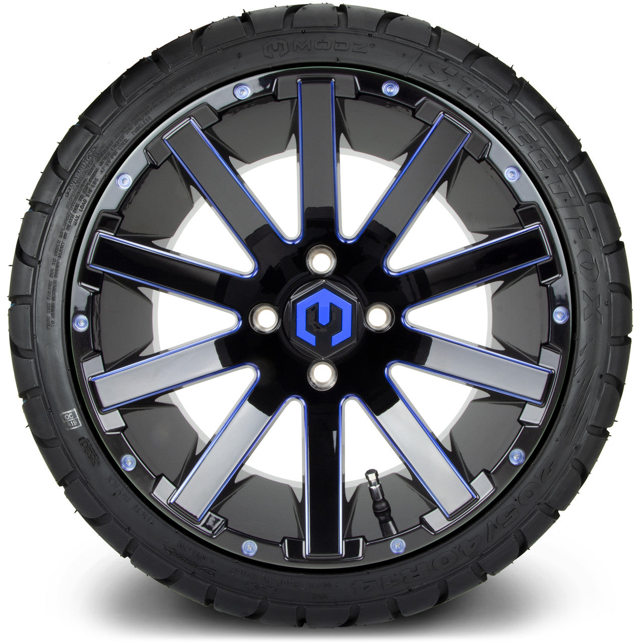 MODZ® 14" Mauler Glossy Black and Blue with Ball Mill Wheels & Street Tires Combo