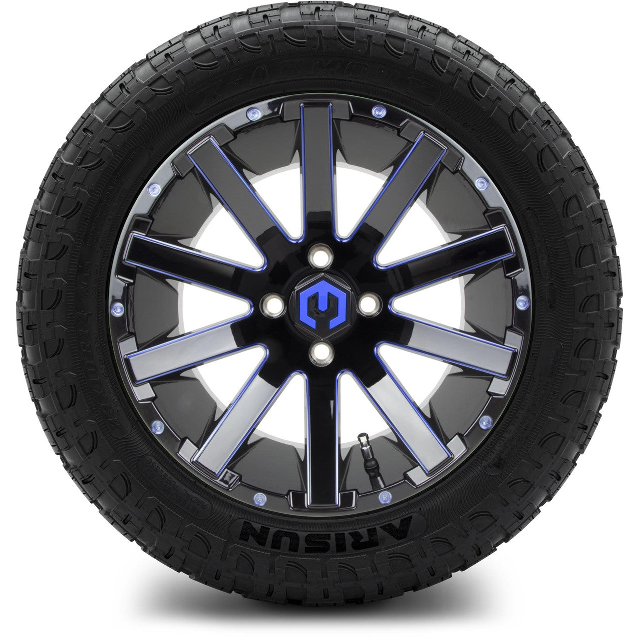 MODZ® 14" Mauler Glossy Black and Blue with Ball Mill Wheels & Off-Road Tires Combo