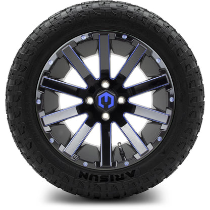 MODZ® 14" Mauler Glossy Black and Blue with Ball Mill Wheels & Off-Road Tires Combo