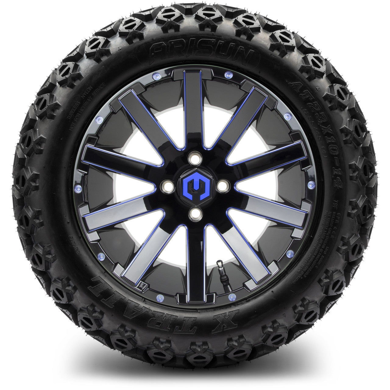 MODZ® 14" Mauler Glossy Black and Blue with Ball Mill Wheels & Off-Road Tires Combo
