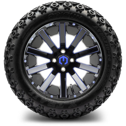 MODZ® 14" Mauler Glossy Black and Blue with Ball Mill Wheels & Off-Road Tires Combo