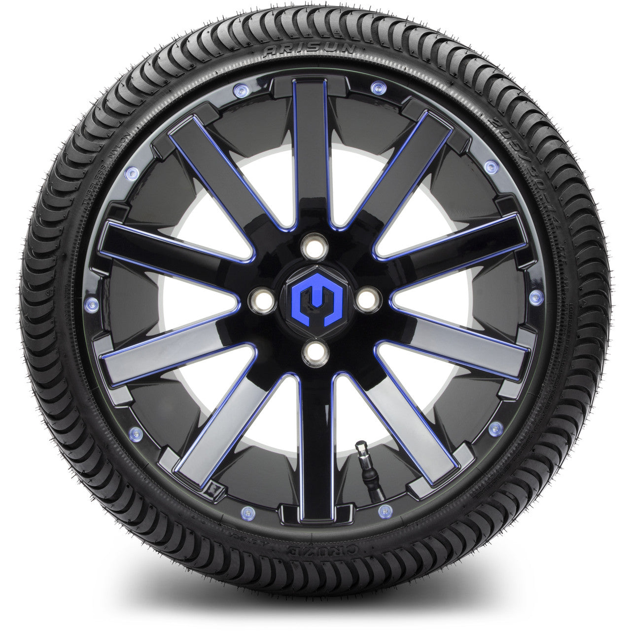 MODZ® 14" Mauler Glossy Black and Blue with Ball Mill Wheels & Street Tires Combo