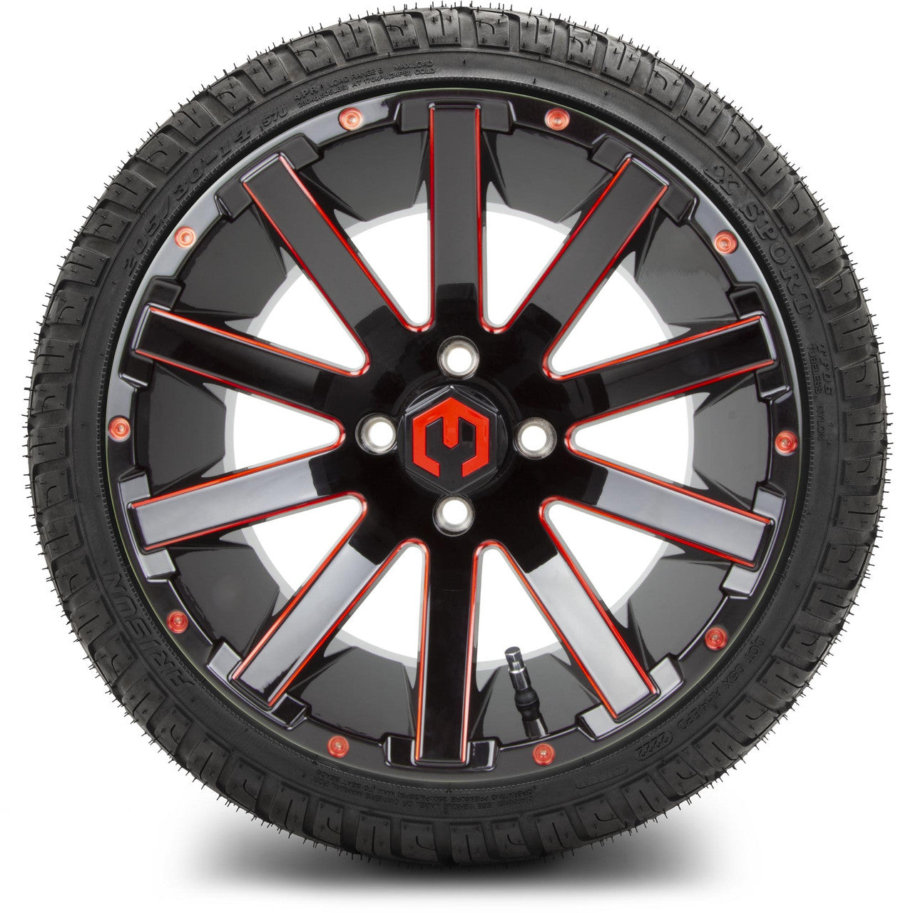 MODZ® 14" Mauler Glossy Black and Red with Ball Mill Wheels & Street Tires Combo