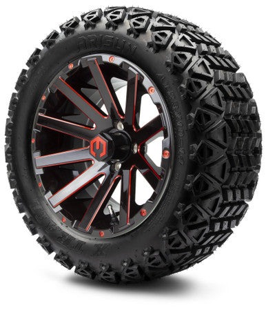 MODZ® 14" Mauler Glossy Black and Red with Ball Mill Wheels & Off-Road Tires Combo