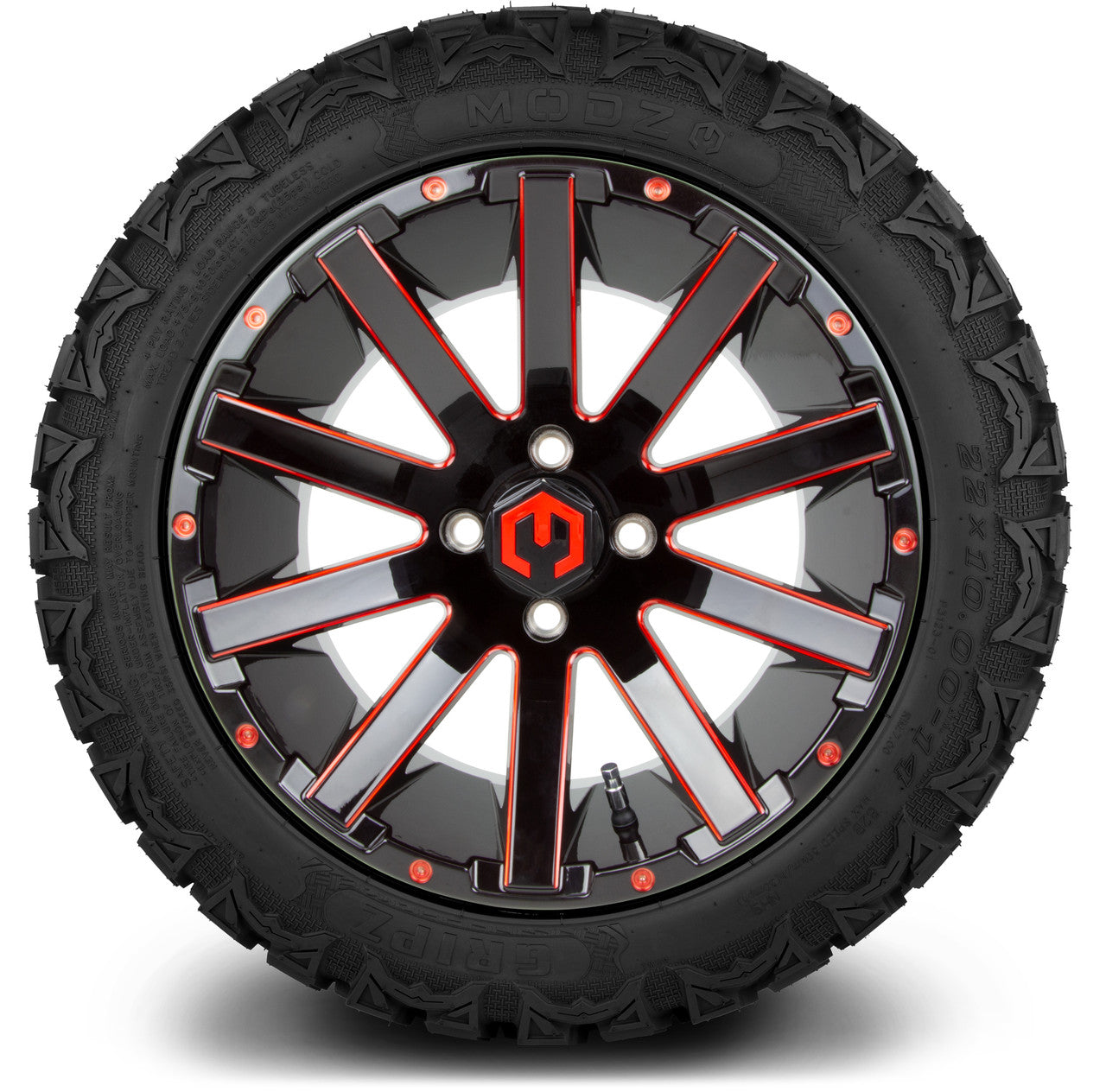 MODZ® 14" Mauler Glossy Black and Red with Ball Mill Wheels & Off-Road Tires Combo