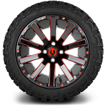 MODZ® 14" Mauler Glossy Black and Red with Ball Mill Wheels & Off-Road Tires Combo