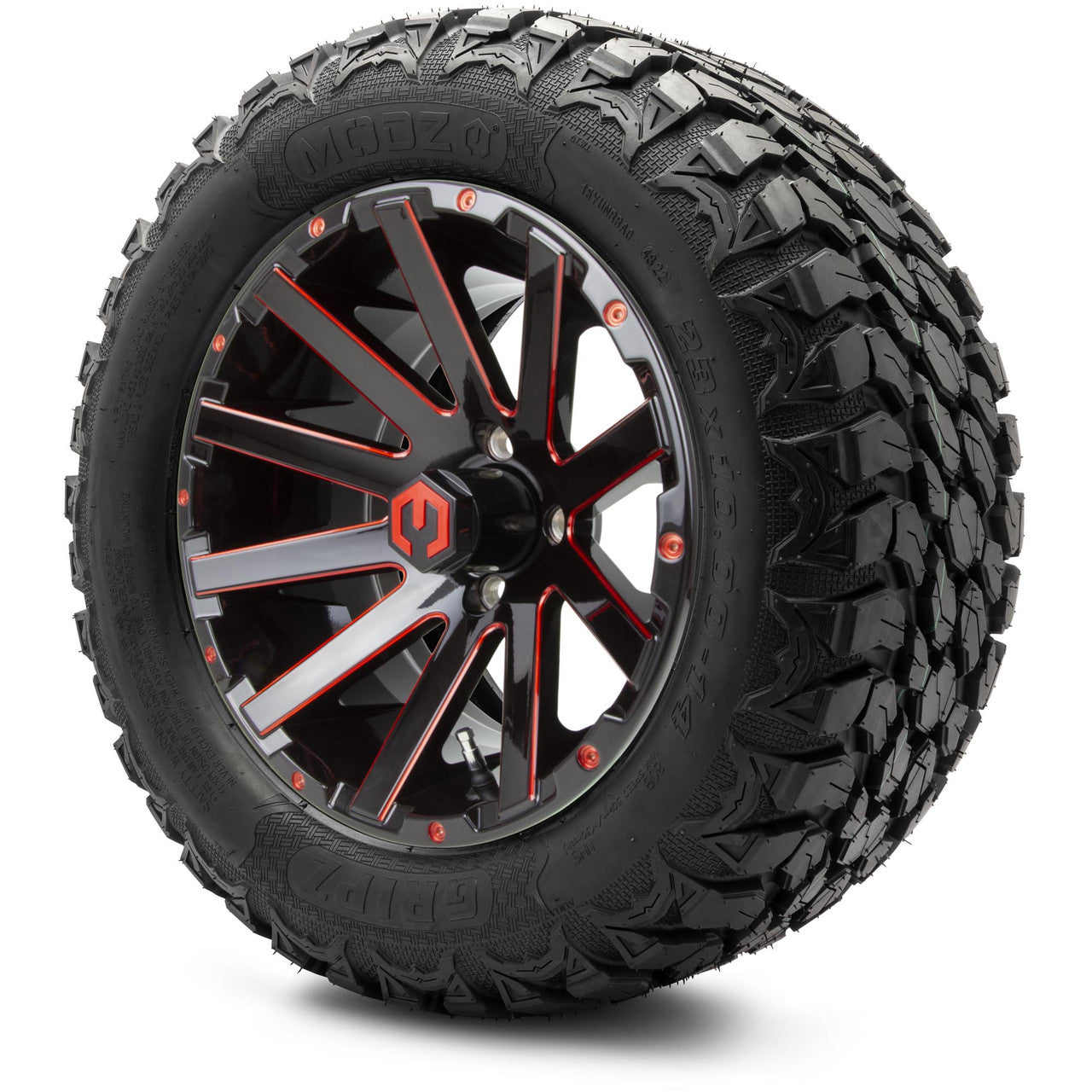 MODZ® 14" Mauler Glossy Black and Red with Ball Mill Wheels & Off-Road Tires Combo