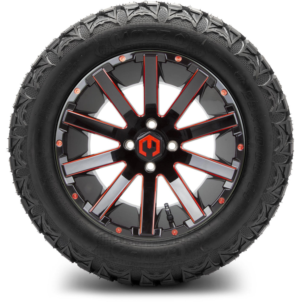 MODZ® 14" Mauler Glossy Black and Red with Ball Mill Wheels & Off-Road Tires Combo