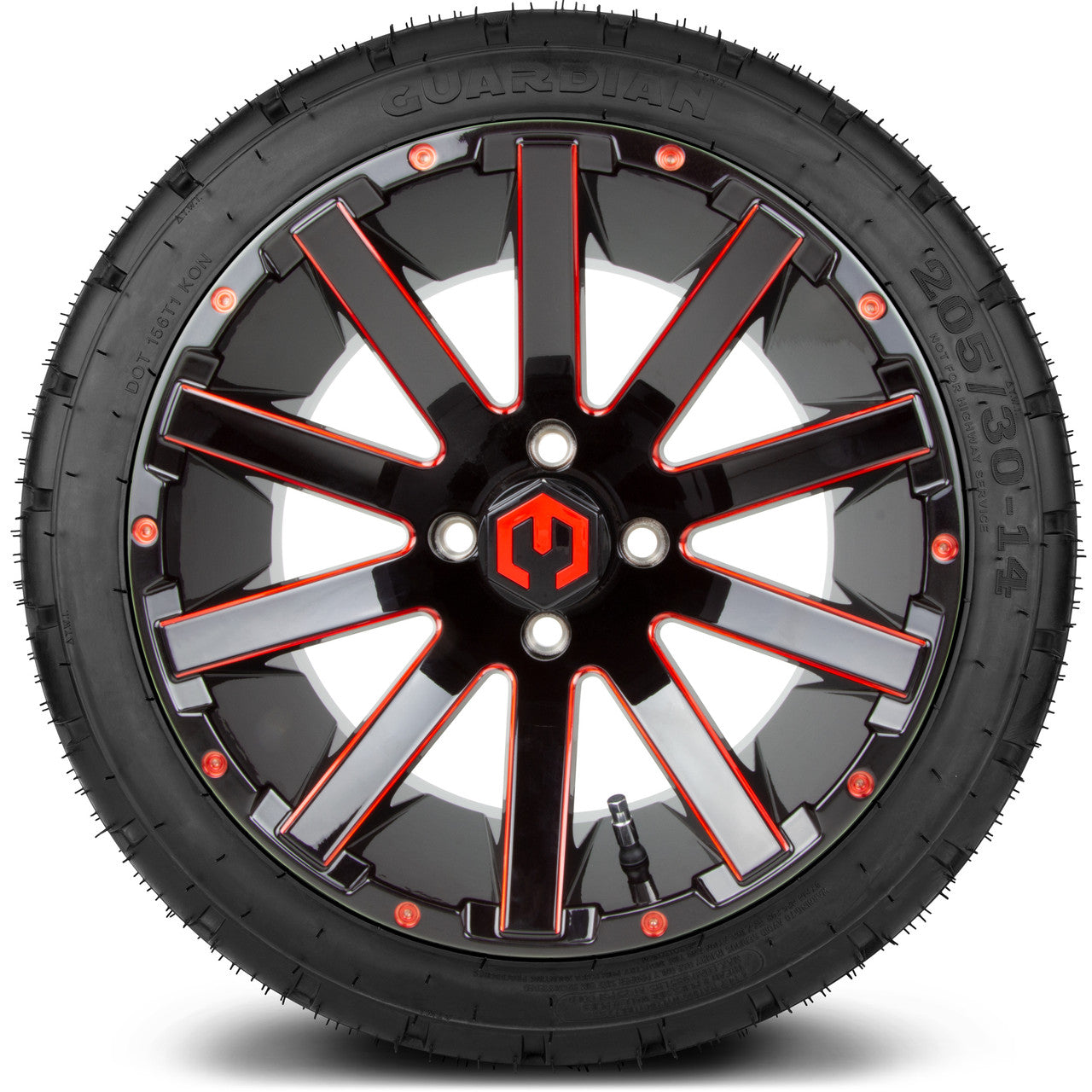 MODZ® 14" Mauler Glossy Black and Red with Ball Mill Wheels & Street Tires Combo