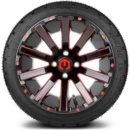 MODZ® 14" Mauler Glossy Black and Red with Ball Mill Wheels & Street Tires Combo