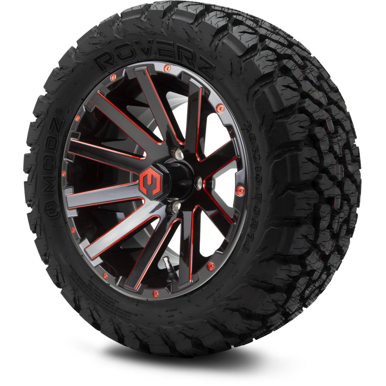 MODZ® 14" Mauler Glossy Black and Red with Ball Mill Wheels & Off-Road Tires Combo