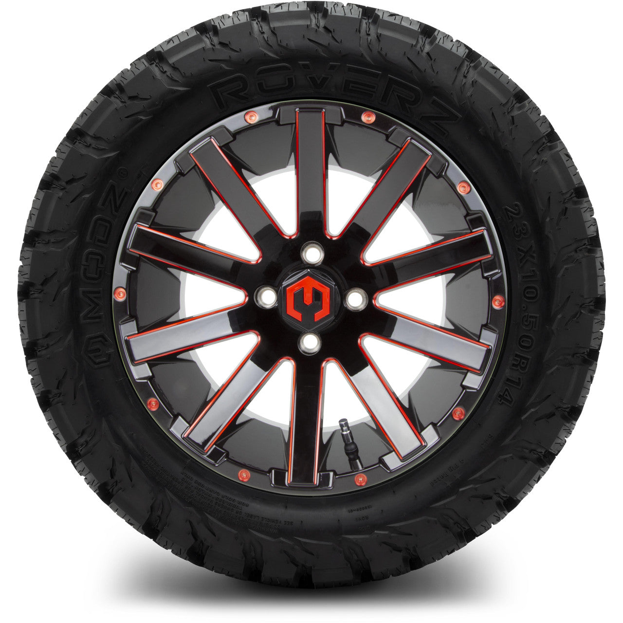 MODZ® 14" Mauler Glossy Black and Red with Ball Mill Wheels & Off-Road Tires Combo