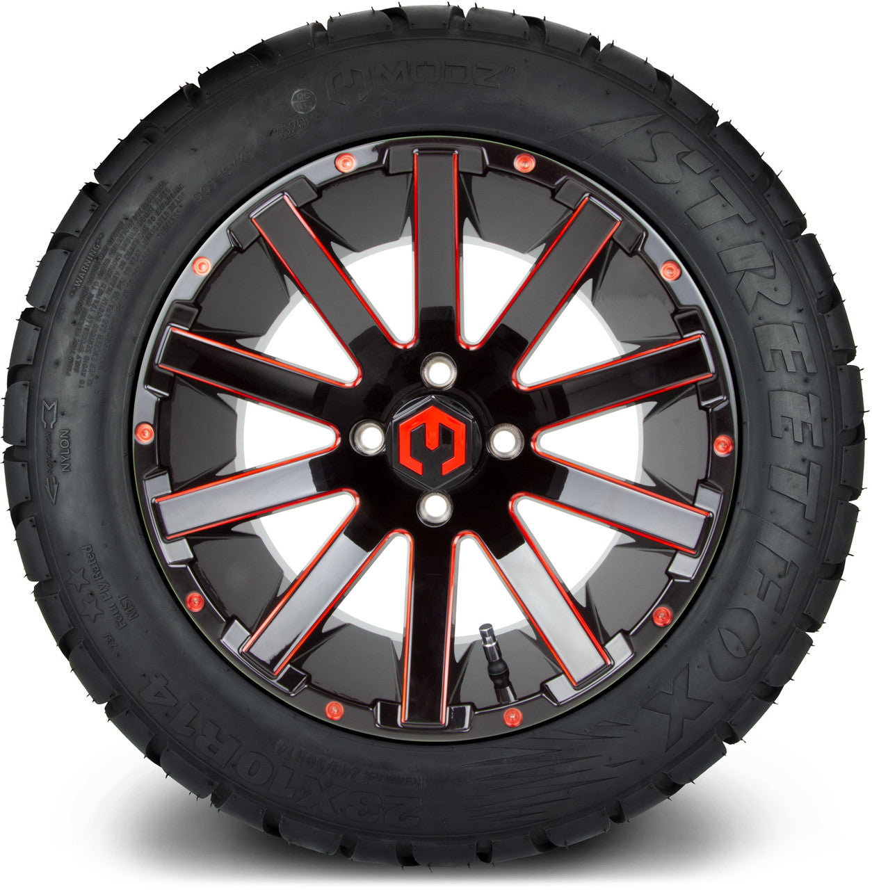 MODZ® 14" Mauler Glossy Black and Red with Ball Mill Wheels & Street Tires Combo