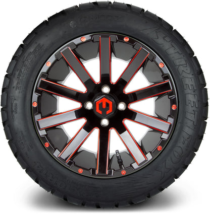 MODZ® 14" Mauler Glossy Black and Red with Ball Mill Wheels & Street Tires Combo