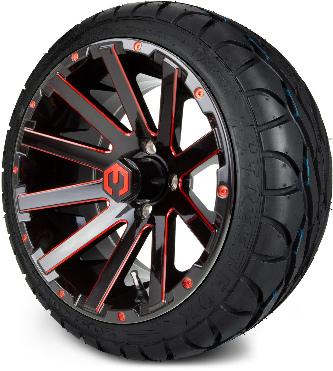 MODZ® 14" Mauler Glossy Black and Red with Ball Mill Wheels & Street Tires Combo