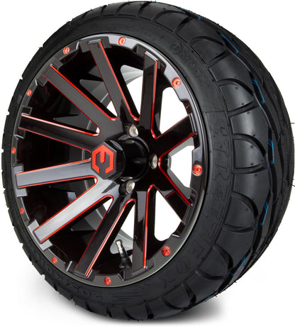 MODZ® 14" Mauler Glossy Black and Red with Ball Mill Wheels & Street Tires Combo