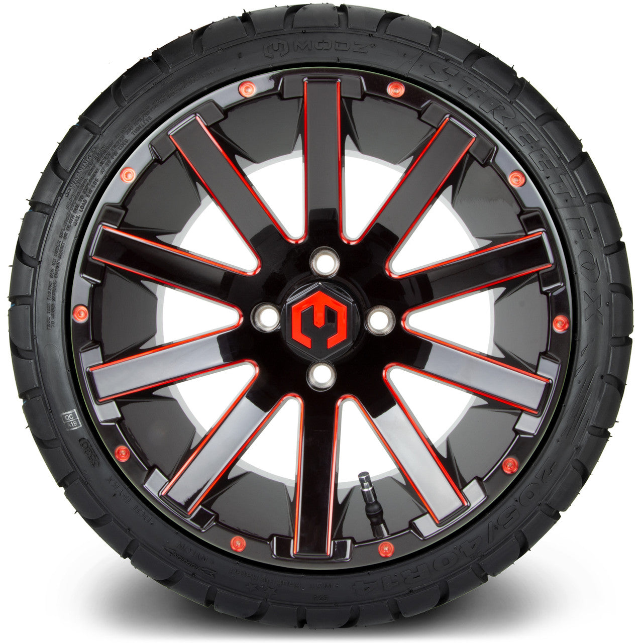 MODZ® 14" Mauler Glossy Black and Red with Ball Mill Wheels & Street Tires Combo