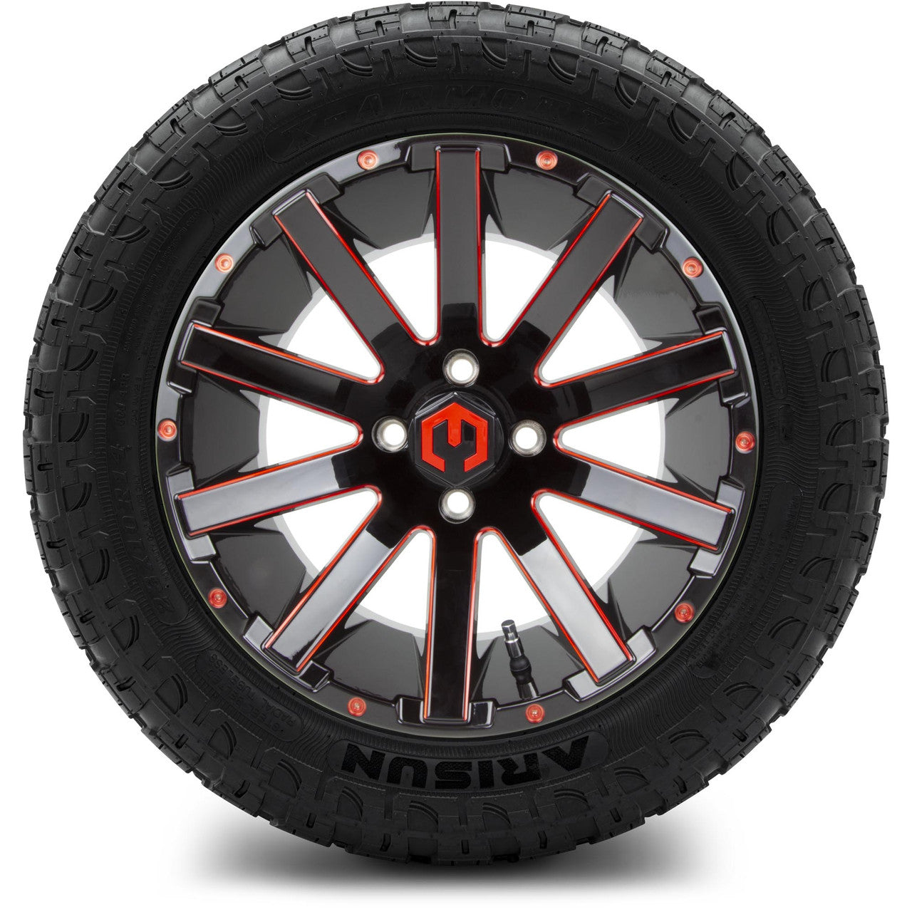 MODZ® 14" Mauler Glossy Black and Red with Ball Mill Wheels & Off-Road Tires Combo