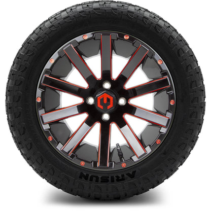 MODZ® 14" Mauler Glossy Black and Red with Ball Mill Wheels & Off-Road Tires Combo