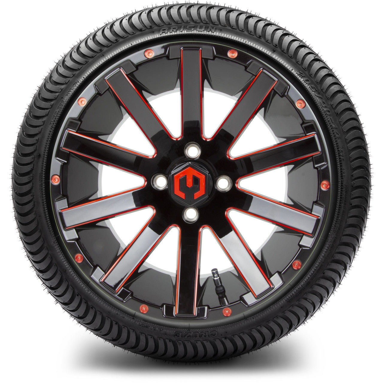 MODZ® 14" Mauler Glossy Black and Red with Ball Mill Wheels & Street Tires Combo