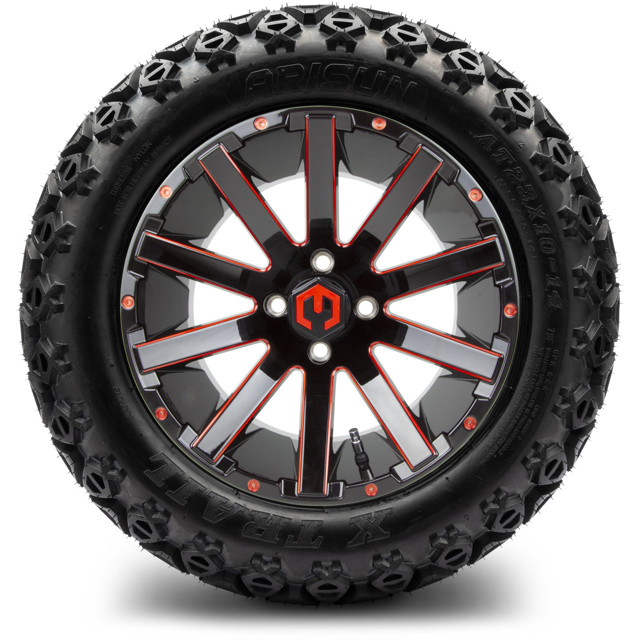 MODZ® 14" Mauler Glossy Black and Red with Ball Mill Wheels & Off-Road Tires Combo