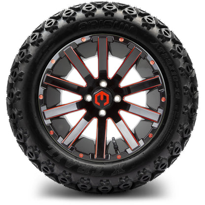 MODZ® 14" Mauler Glossy Black and Red with Ball Mill Wheels & Off-Road Tires Combo
